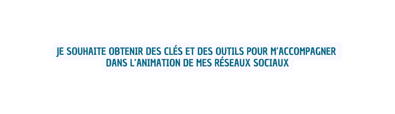 JE SOUHAITE OBtenir des clés et des outils pour m accompagner dans l animation de mes réseaux sociaux